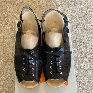 Worishofer Leather Lace Up Slingback Shoes, Black, Size 41